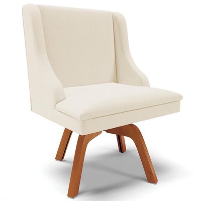 Cadeira Decorativa Sala de Jantar Base Giratória de Madeira Firenze Linho Bege/Natural G19 - Gran Belo