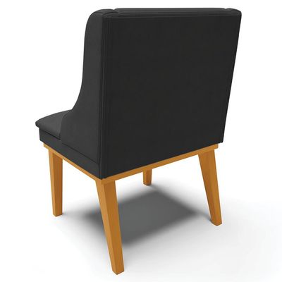 Cadeira Decorativa Sala de Jantar Base Fixa de Madeira Firenze PU Preto Fosco/Castanho G19 - Gran Belo