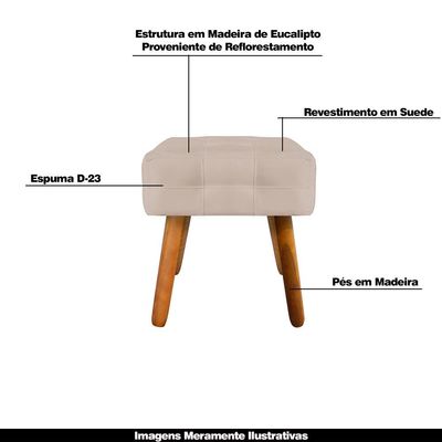 Puff Decorativo Pés Palito Karen Suede Bege - Gran Belo