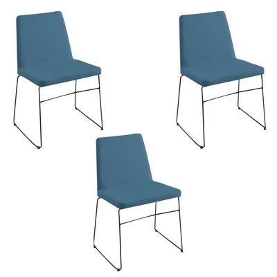 Kit 3 Cadeiras Decorativa Sala de Jantar Anne Linho Azul - Gran Belo