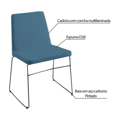 Kit 3 Cadeiras Decorativa Sala de Jantar Anne Linho Azul - Gran Belo