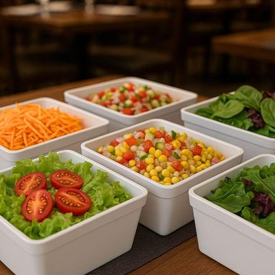 Jogo 6 Travessas Saladeiras Retangular Servir 1,4L Plástico Branco Coza Uno Restaurante Lanchonete