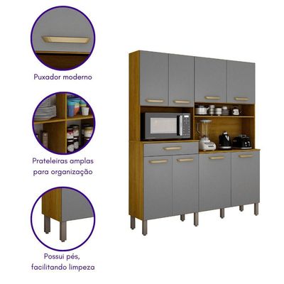 Armário De Cozinha âmbar 8 Portas 1 Gaveta Mobilihouse Cinamomo/off White