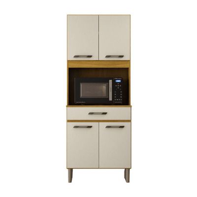 Armário De Cozinha Multiuso 4 Portas Com Espaço Micro-ondas Cinamomo/off White Acetinado