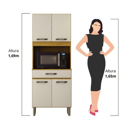 Armário De Cozinha Multiuso 4 Portas Com Espaço Micro-ondas Cinamomo/off White Acetinado