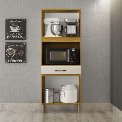 Armário De Cozinha Multiuso 4 Portas Com Espaço Micro-ondas Cinamomo/off White Acetinado