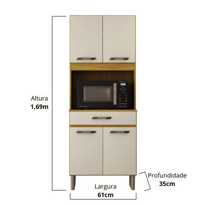 Armário De Cozinha Multiuso 4 Portas Com Espaço Micro-ondas Cinamomo/off White Acetinado