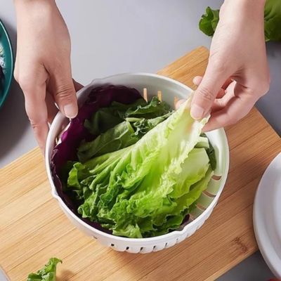 Tigela Secador Cortador Salada Frutas Legumes 2 Em 1 Pote Escorredor Bowl Corta Facil