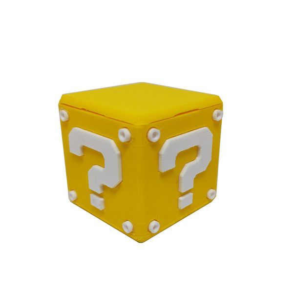 Cubo Interrogação Porta Objetos c/ Tampa 5 cm 3D Mario Gamer Mesa Escritório Geek