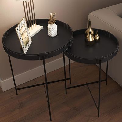 Mesa De Canto Lateral Decorativa Industrial Sala de Estar 47 cm Sintético Preto P06 Daisy - Lyam