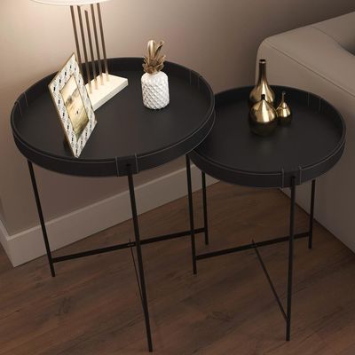 Mesa De Canto Lateral Decorativa Industrial Sala de Estar 56 cm Sintético Preto P06 Daisy - Lyam