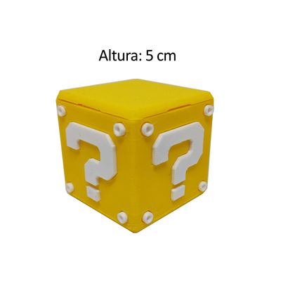 Cubo Interrogação Porta Objetos c/ Tampa 5 cm 3D Mario Gamer Mesa Escritório Geek