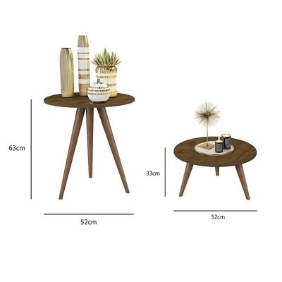 Conjunto 2 Mesas Retrô Natália - Pés Palito Lateral Apoio Mdf Mdp Madeirado - J3 Móveis