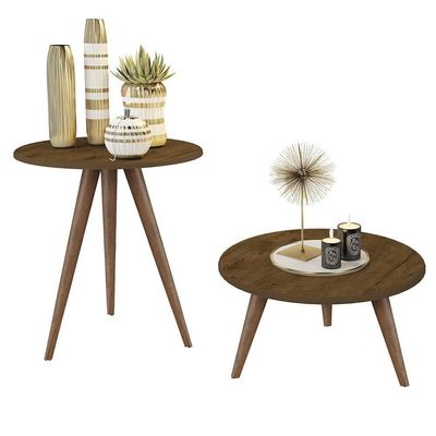 Conjunto 2 Mesas Retrô Natália - Pés Palito Lateral Apoio Mdf Mdp Madeirado - J3 Móveis