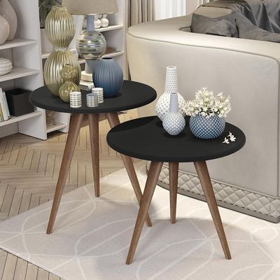 Conjunto Mesa 2 Mesas Laterais Isa - Mdf Pés De Madeira Pintura Uv Isa - J3 Móveis