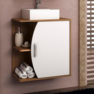 Armário Balcão Gabinete Para Banheiro Com 01 Porta 60 cm Duna B06 Branco Nogal - Lyam Decor