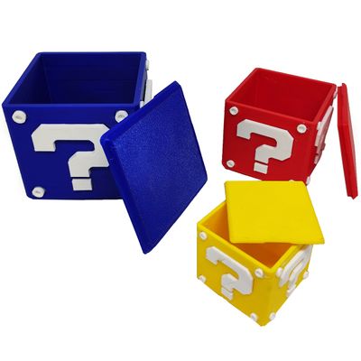 Kit Cubos 3D Interrogação Mario Conjunto Geek Decoração Porta Objeto