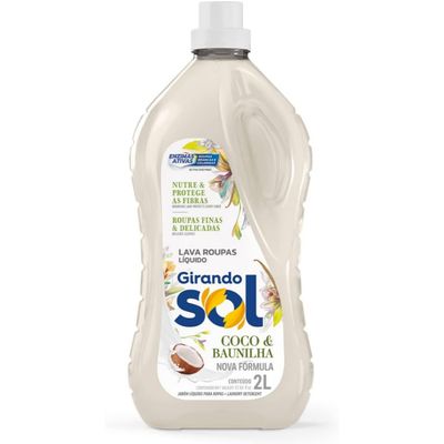 Lava Roupas Girando Sol Coco e Baunilha Perfumado Ação Delicada e Cuidado Roupas de Crianças e Bebês 2L