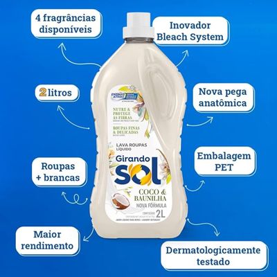 Lava Roupas Líquido Roupas Delicadas Girando Sol Coco e Baunilha 2L