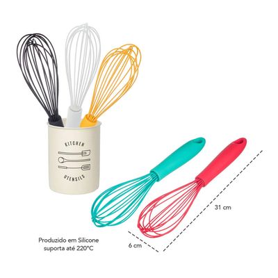 Batedor de Claras Manual Fouet Silicone Preto Cozinha 1un