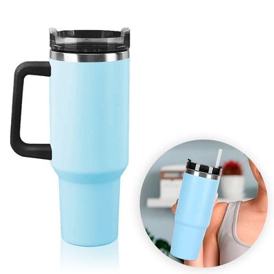 Copo Térmico Aço Inox 1200ml Caneca Com Alça Canudo água Gelada Quente Azul