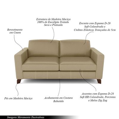 Sofá Sala de Estar Living 3 Lugares 240cm Presley Pés Madeira Couro Bege G52 - Gran Belo