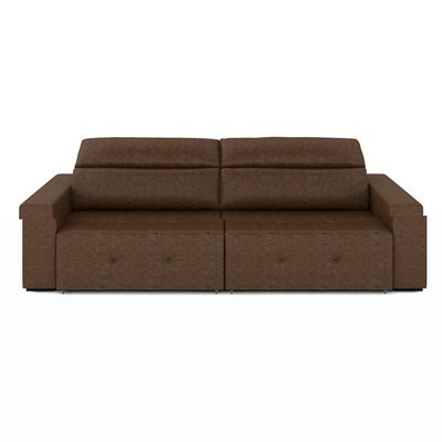 Sofá Retrátil 3 Lugares 204cm 2 Módulos Nero Couro Marrom Manchado G52 - Gran Belo