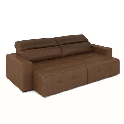 Sofá Retrátil 3 Lugares 204cm 2 Módulos Nero Couro Marrom Manchado G52 - Gran Belo