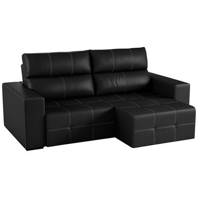 Sofá Retrátil 224cm Nero Couro Preto - Gran Belo