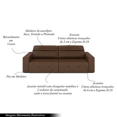 Sofá Retrátil 3 Lugares 244cm 2 Módulos Nero Couro Manchado G52 - Gran Belo