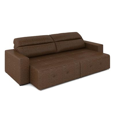 Sofá Retrátil 3 Lugares 244cm 2 Módulos Nero Couro Manchado G52 - Gran Belo