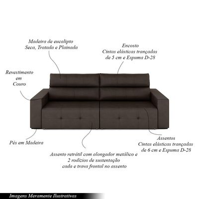 Sofá Retrátil 4 Lugares 264cm 2 Módulos Nero Couro Marrom G52 - Gran Belo
