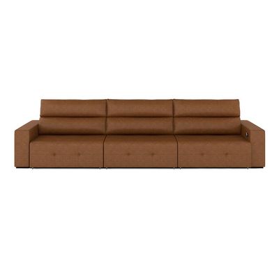 Sofá Retrátil 4 Lugares 284cm 3 Módulos Nero com USB Couro Manchado Claro G52 - Gran Belo