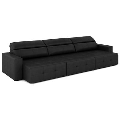 Sofá Retrátil 5 Lugares 314cm 3 Módulos Nero Couro Preto G52 - Gran Belo