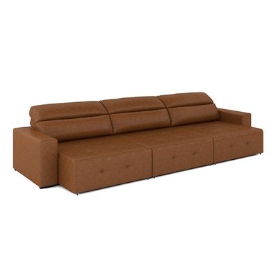 Sofá Retrátil 5 Lugares 344cm 3 Módulos Nero Couro Manchado Claro G52 - Gran Belo
