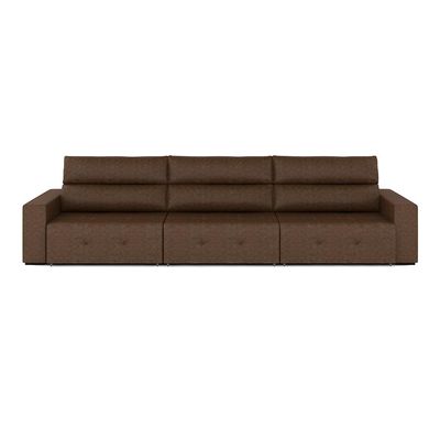 Sofá Retrátil 5 Lugares 374cm 3 Módulos Nero Couro Manchado G52 - Gran Belo