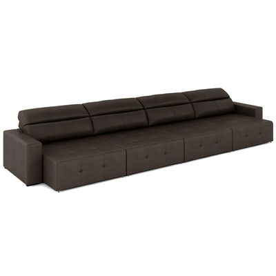 Sofá Retrátil 6 Lugares 444cm 4 Módulos Nero Couro Marrom G52 - Gran Belo