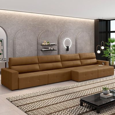 Sofá Retrátil 6 Lugares 444cm 4 Módulos Nero com USB Couro Caramelo G52 - Gran Belo
