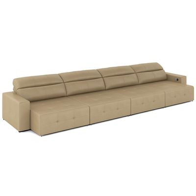 Sofá Retrátil 8 Lugares 484cm 4 Módulos Nero com USB Couro Bege G52 - Gran Belo