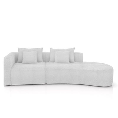 Sofá Curvo Decorativo Kimiko 287Cm 2 Lugares Sala de Estar com Chaise Bouclê Branco G52 - Gran Belo