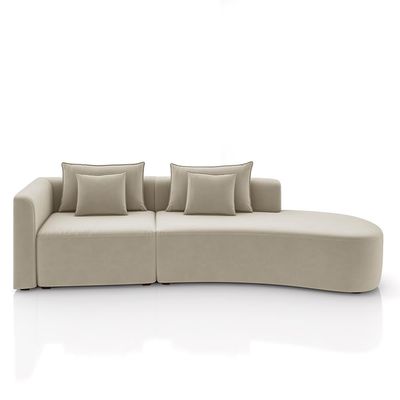 Sofá Curvo Decorativo Kimiko 287Cm 2 Lugares Sala de Estar com Chaise Veludo Bege G52 - Gran Belo