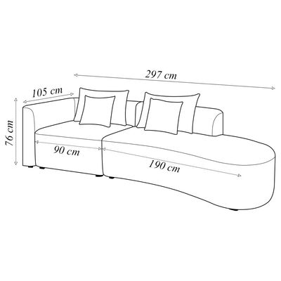 Sofá Curvo Decorativo Kimiko 297Cm 2 Lugares Sala de Estar com Chaise Veludo Preto G52 - Gran Belo