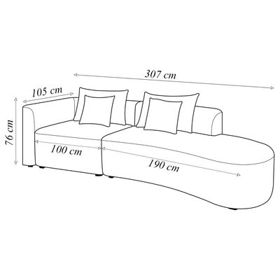 Sofá Curvo Decorativo Kimiko 307Cm 3 Lugares Sala de Estar com Chaise Bouclê Cinza G52 - Gran Belo
