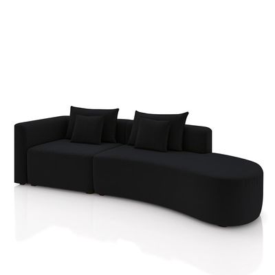 Sofá Curvo Decorativo Kimiko 287Cm 2 Lugares Sala de Estar com Chaise Veludo Preto G52 - Gran Belo