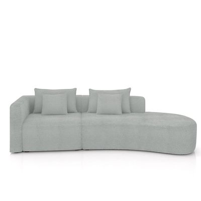 Sofá Curvo Decorativo Kimiko 287Cm 2 Lugares Sala de Estar com Chaise Bouclê Cinza G52 - Gran Belo