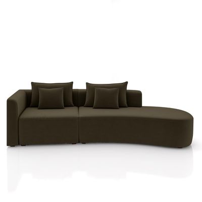 Sofá Curvo Decorativo Kimiko 297Cm 2 Lugares Sala de Estar com Chaise Veludo Marrom G52 - Gran Belo