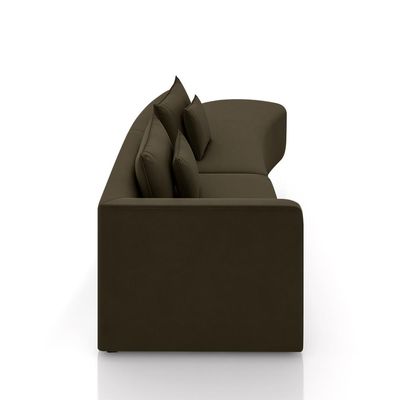 Sofá Curvo Decorativo Kimiko 297Cm 2 Lugares Sala de Estar com Chaise Veludo Marrom G52 - Gran Belo