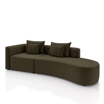 Sofá Curvo Decorativo Kimiko 297Cm 2 Lugares Sala de Estar com Chaise Veludo Marrom G52 - Gran Belo