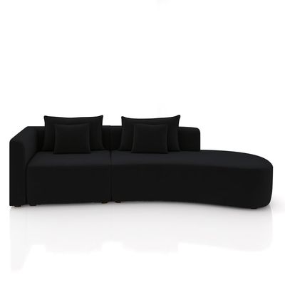 Sofá Curvo Decorativo Kimiko 317Cm 3 Lugares Sala de Estar com Chaise Veludo Preto G52 - Gran Belo
