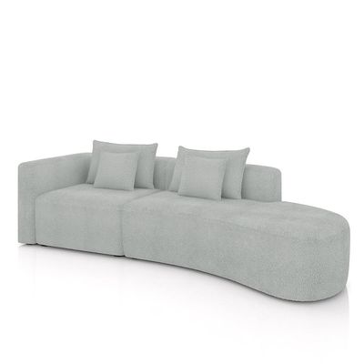 Sofá Curvo Decorativo Kimiko 317Cm 3 Lugares Sala de Estar com Chaise Bouclê Cinza G52 - Gran Belo